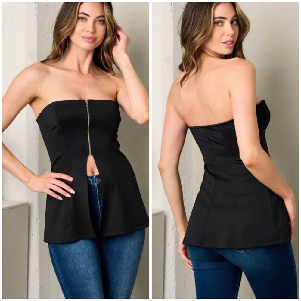 #66 Black strapless top